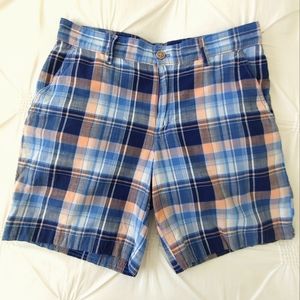 IZOD blue & orange plaid golf shorts. Size 32